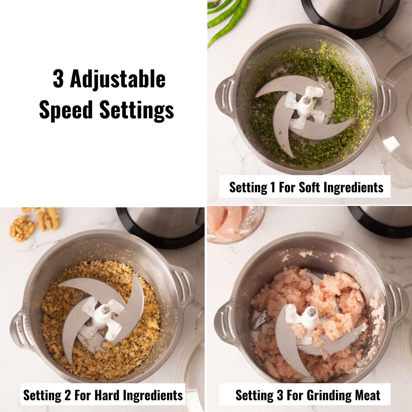 High‑Speed Stainless‑Steel Chopper Machine – 2‑Speed Electric Food Processor